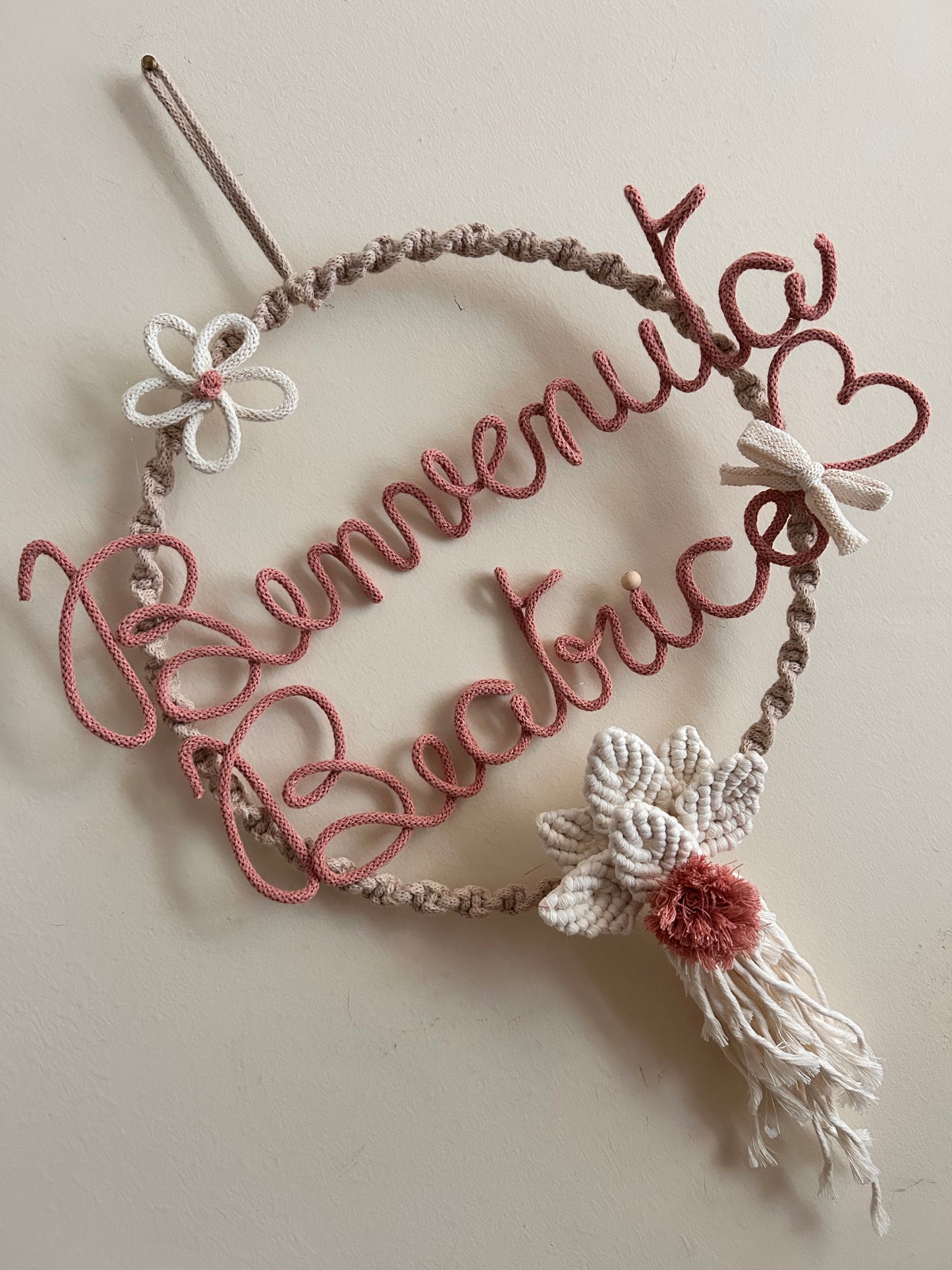 Fiocco nascita Flower con nome in Tricotin - MacraLu di Ludovica Mazzanti