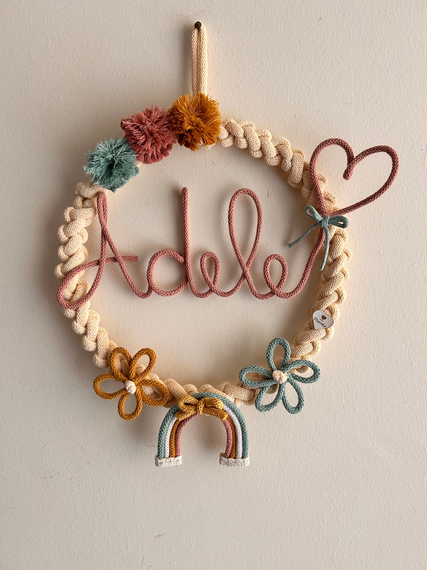 Fiocco nascita con nome in Tricotin