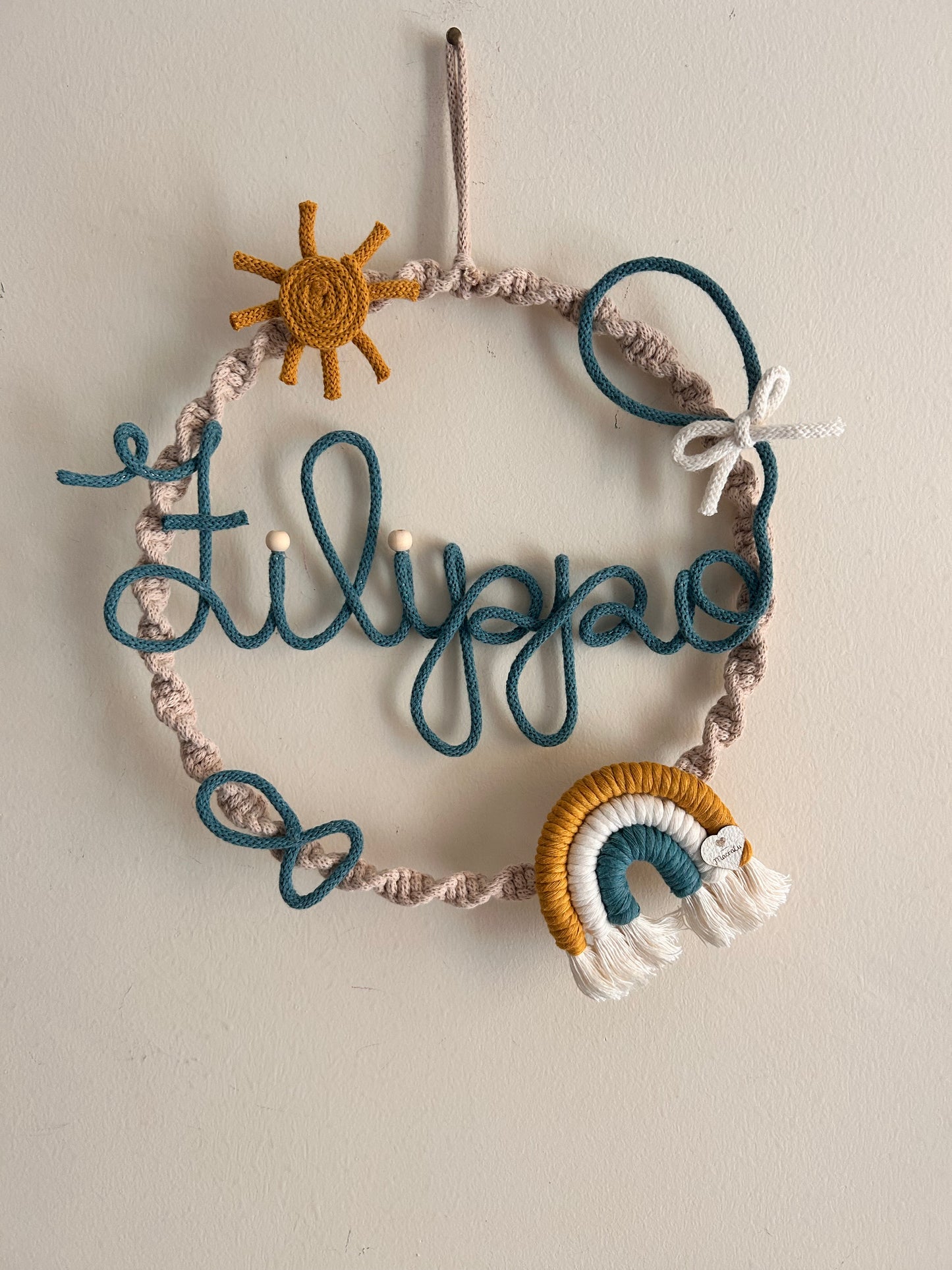 Fiocco nascita con nome in Tricotin - MacraLu di Ludovica Mazzanti