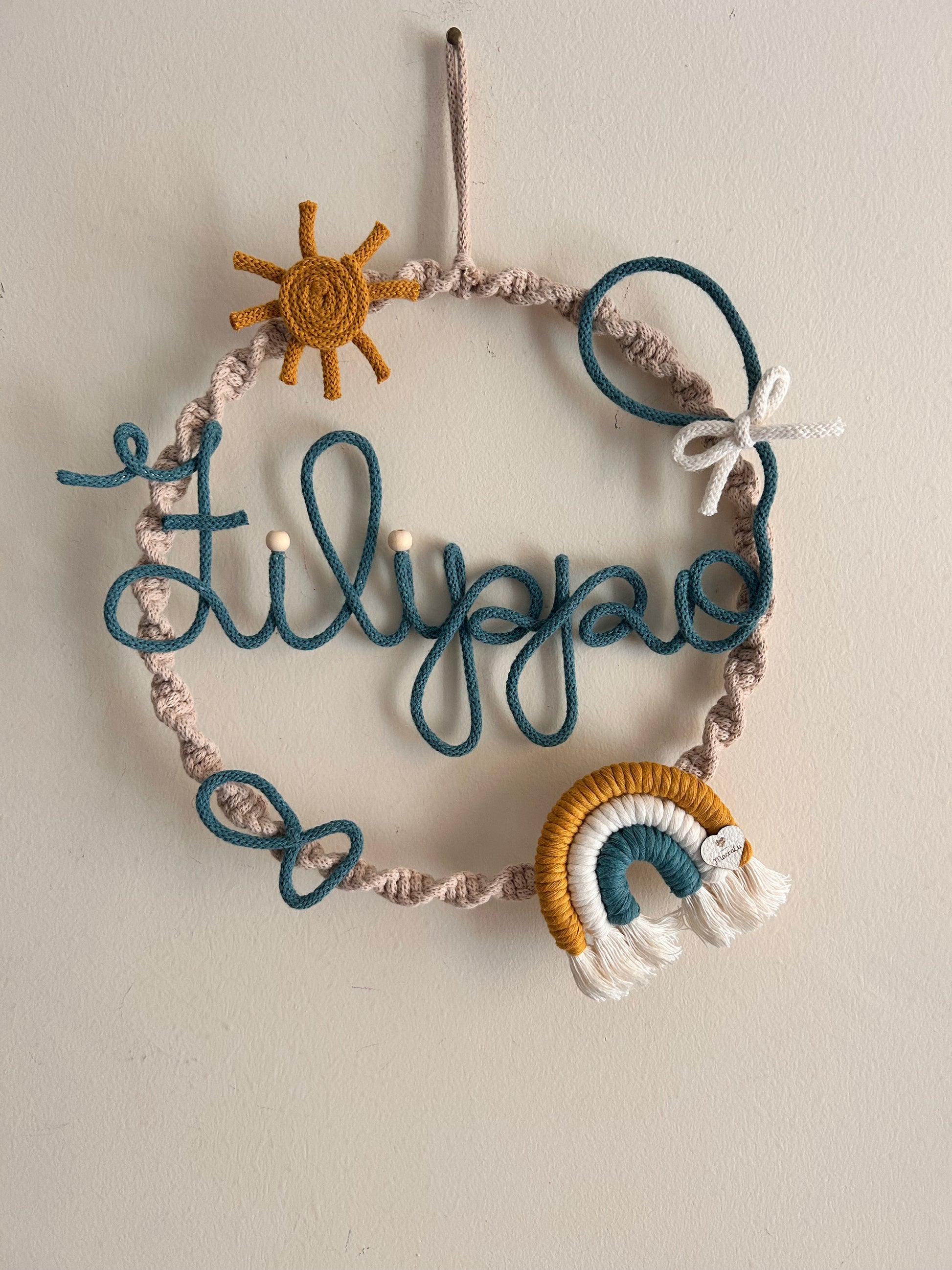 Fiocco nascita con nome in Tricotin - MacraLu di Ludovica Mazzanti