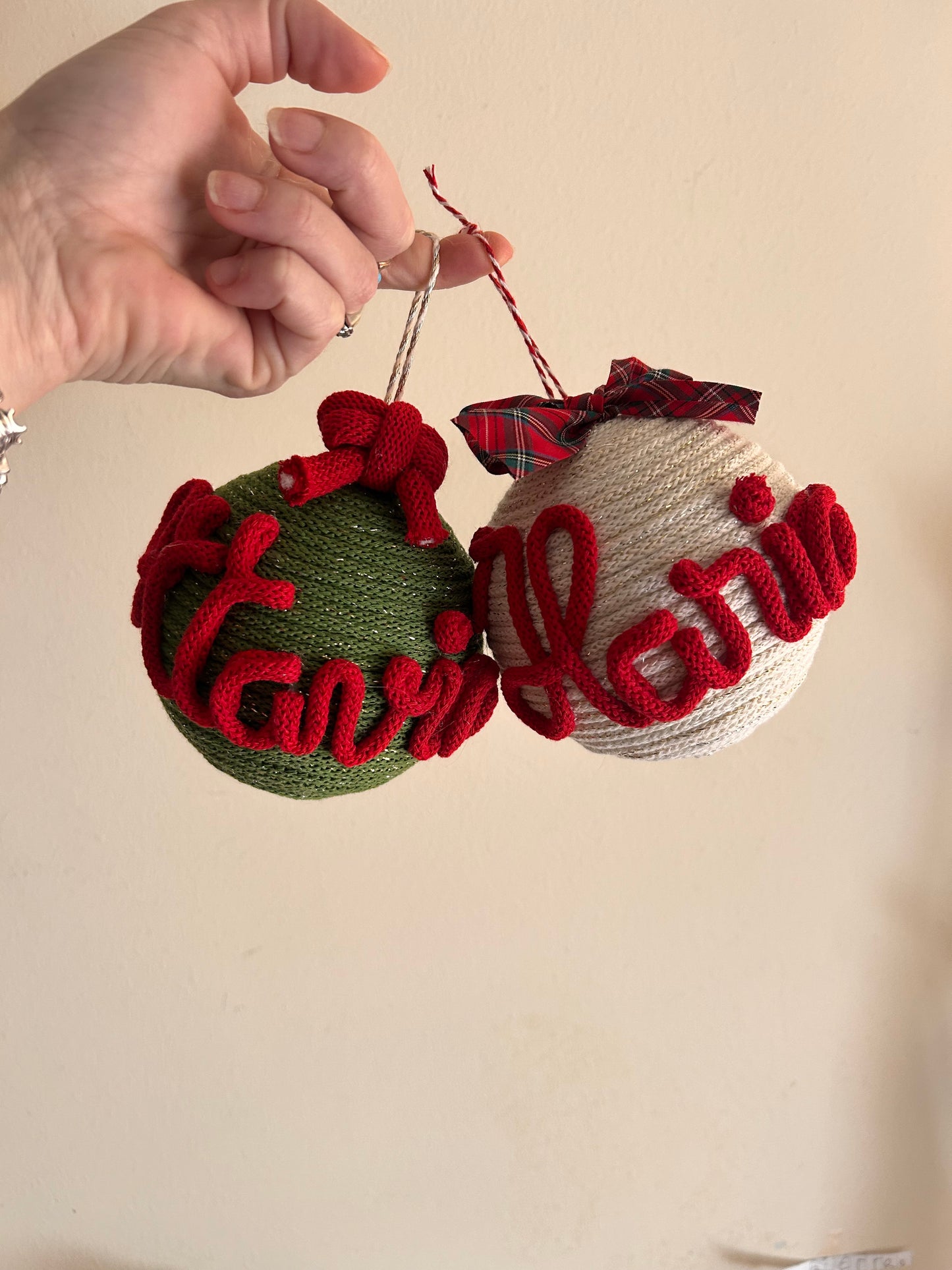 Palline di Natale in Tricotin con nome