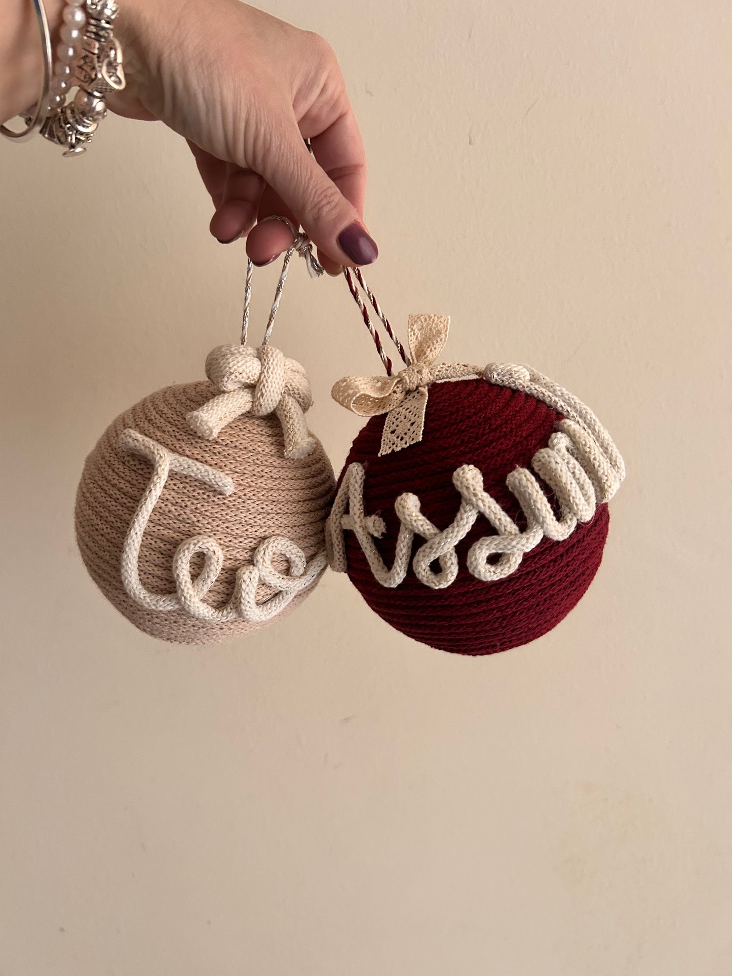 Palline di Natale in Tricotin con nome