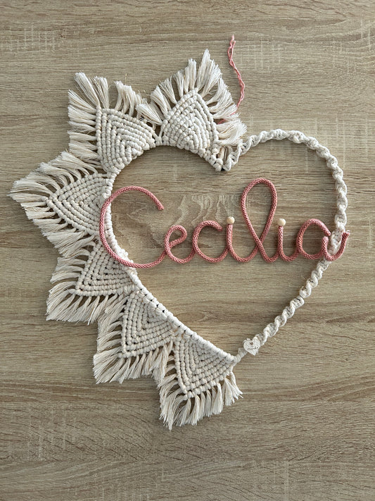 Macrame heart birth bow