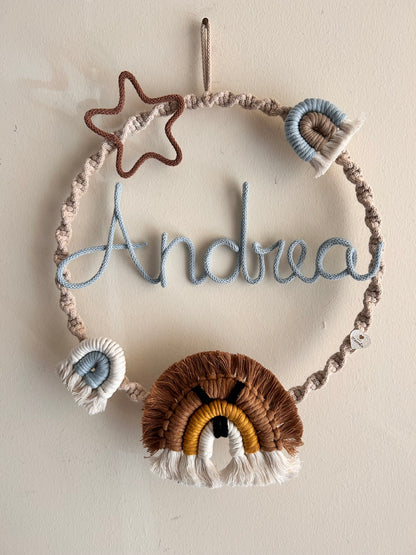 Fiocco nascita “Leone” con nome in Tricotin