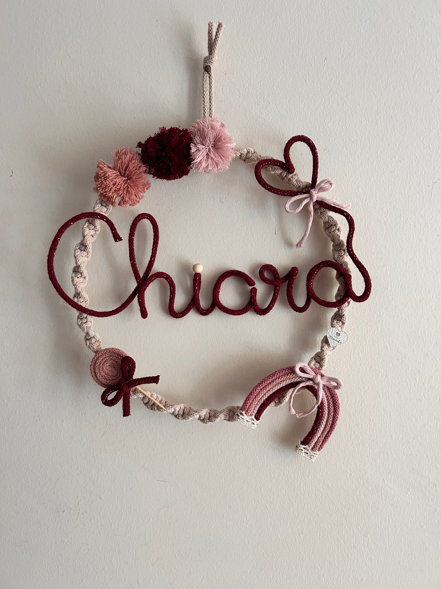 Fiocco nascita con nome in Tricotin - MacraLu di Ludovica Mazzanti