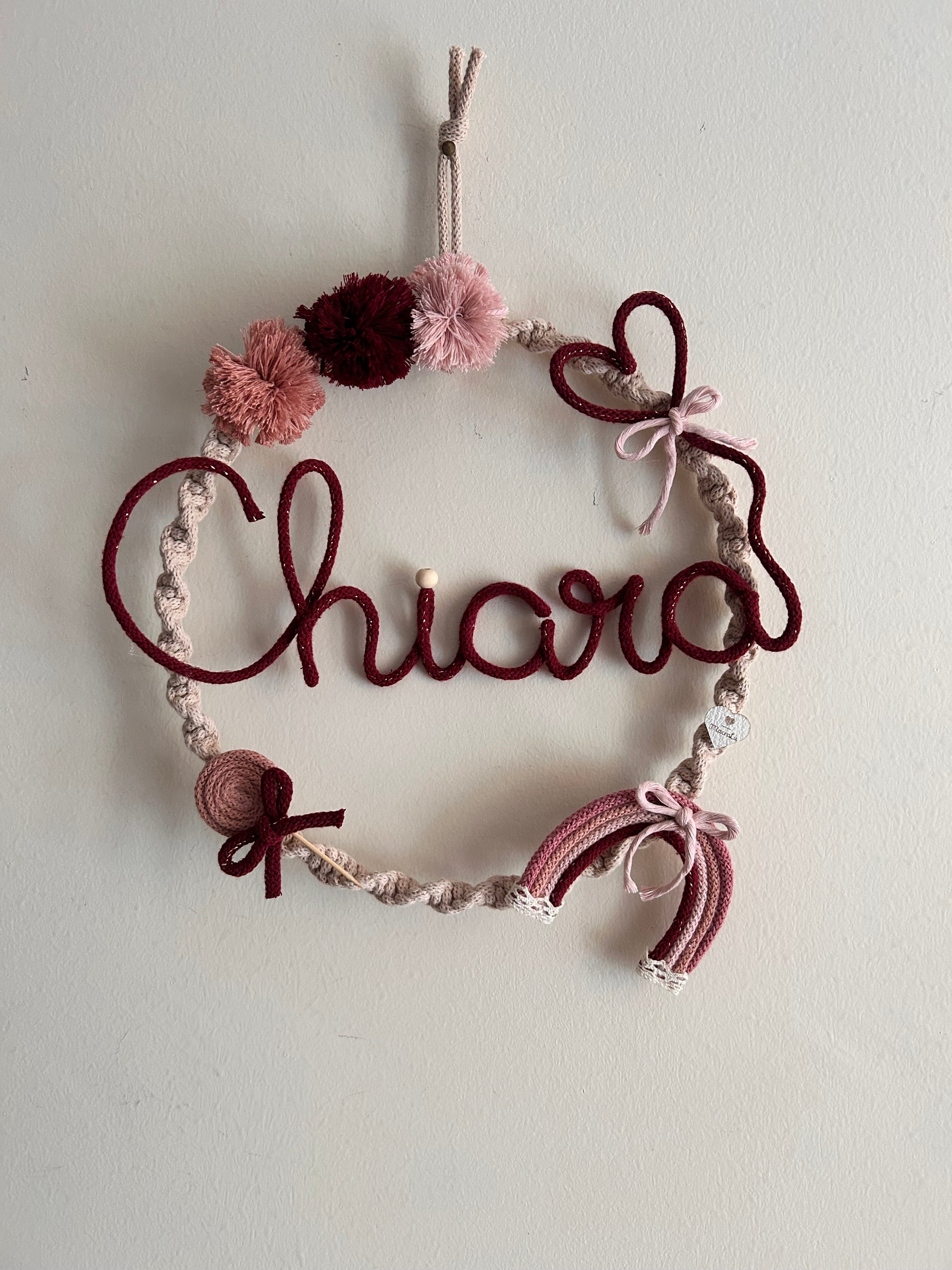 Fiocco nascita con nome in Tricotin - MacraLu di Ludovica Mazzanti