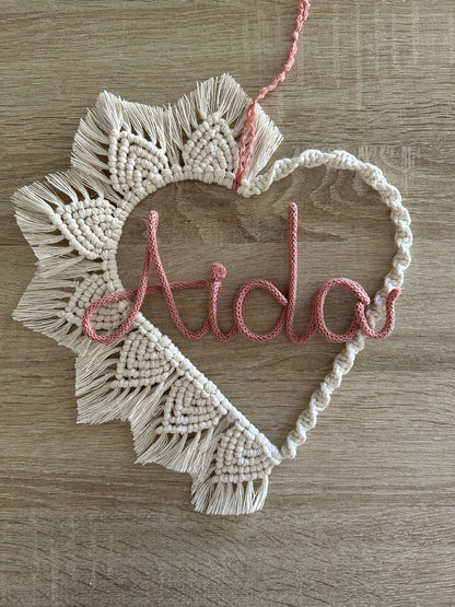 Macrame heart birth bow