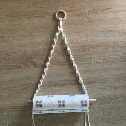 Macramé paper towel roll holder