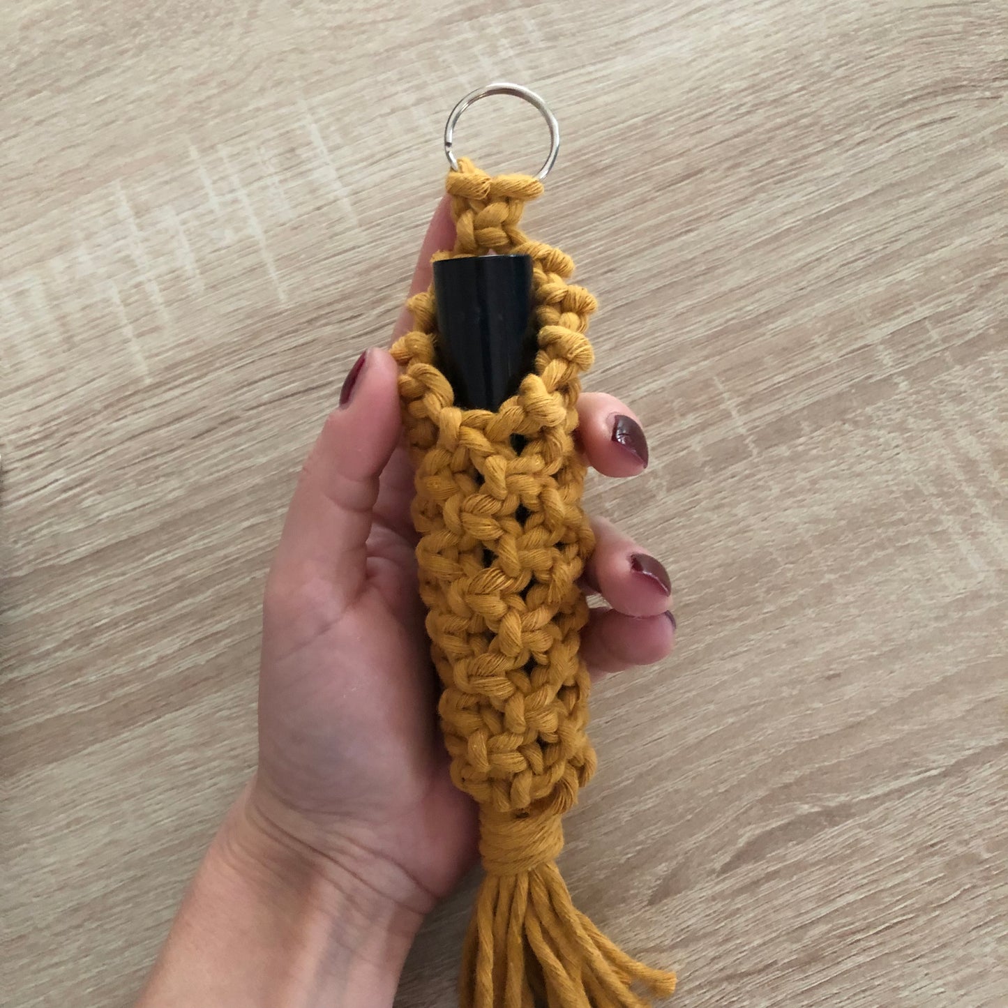 Macramé lipstick holder