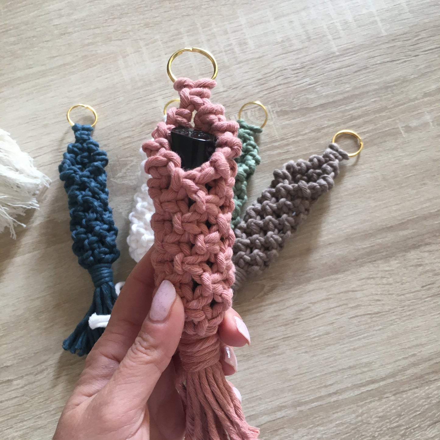 Macramé lipstick holder